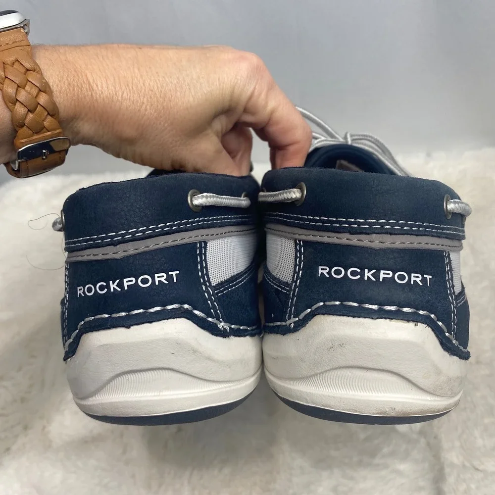 Rockport Bennett Lane 4 Mens Navy Blue Leather Boat Shoes V77797 Size 12 W‎